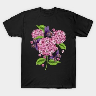 Hydrangea And Butterflies Artwork T-Shirt